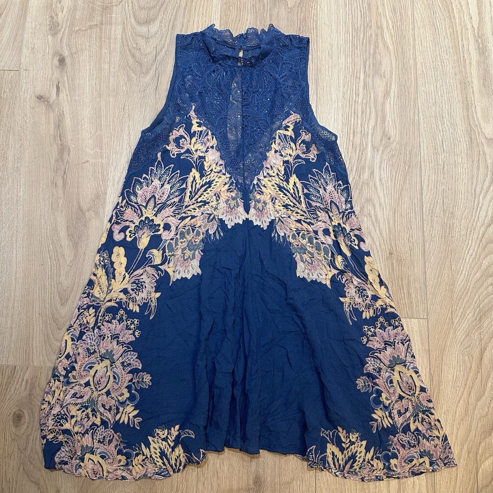 Intimately Free People Slip Dress size XS, Marsha Trapeze Blue Pink Floral Lace - Picture 2 of 9